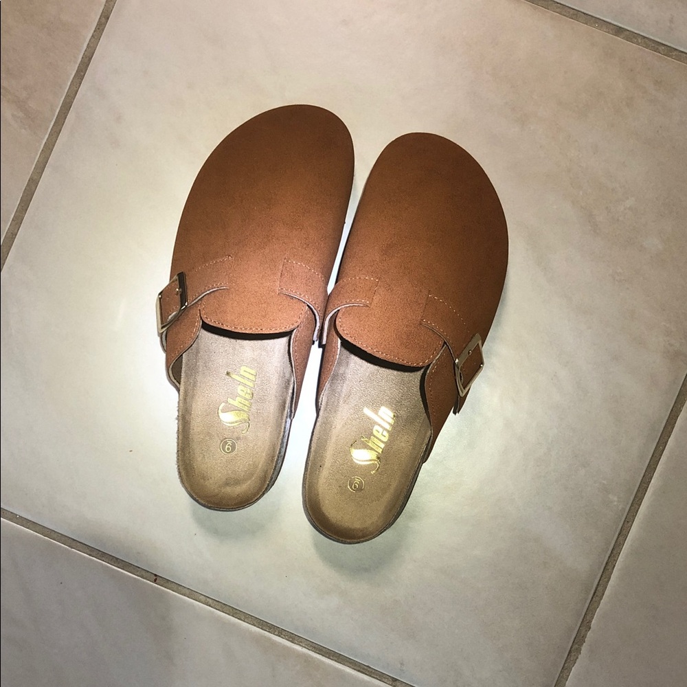 SHEIN Chestnut Suede-Feel Slip-On Clog Mules with Buckle